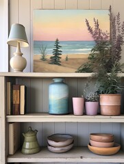Pastel Beachside Vibes: A Vintage Painting Display of Shoreline Shades for a Farmhouse Vibe