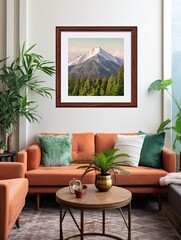 Pristine Mountain Overlook Decor: Vintage Art Print with Elevated Earth Elements.