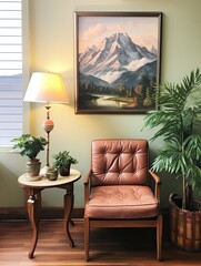 Pristine Mountain Overlook Decor: Vintage Painting for Summit Serene Spaces