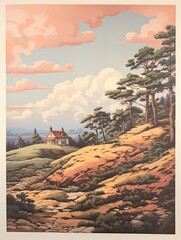 Pure Hilltop Panorama Decor Vintage Art Print - Farmhouse Dreams on Hilltop Winds
