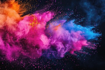Obraz na płótnie Canvas Indian Holi festival color powder explosion on black background.