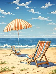 Fototapeta na wymiar Retro Beachside Prints: Sun, Sea, and Sand - Classic Coastal Canvas