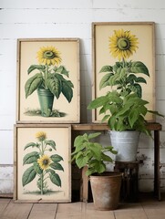 Retro Sunflower Canvas: Classic Botanical Vintage Decor in Stunning Pieces
