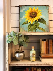 Retro Sunflower Canvas Pieces - Sunlit Vintage Art exuding Farmhouse Charm