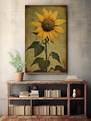 Retro Sunflower Canvas Pieces: Time-Honored Botanical Print for Rustic Walls