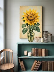 Retro Sunflower Canvas Pieces: Timeless Blossom Art for Vintage Home Decor