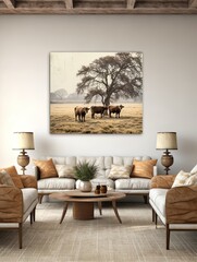 Rustic Livestock Canvas: Farmhouse Wall Art - Grazing Cattle Scene