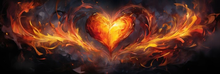 Fiery Heart in Vivid Flames - Dynamic Intense Imagery, Valentine's Day Concept - obrazy, fototapety, plakaty