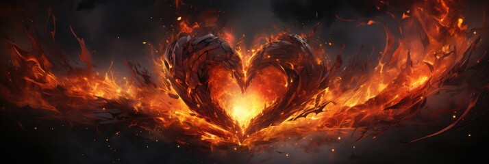 Fiery Heart in Vivid Flames - Dynamic Intense Imagery, Valentine's Day Concept - obrazy, fototapety, plakaty