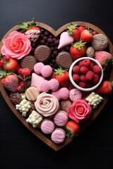 Heart-Shaped Treats on Wooden Tray - Indulgent Assortment for Valentine's Day, Valentine's Day Concept