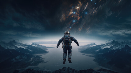 An astonishing photograph of an astronaut gracefully floating in the boundless expanse of space, with the Earth as a captivating backdrop.
