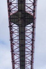 Fototapeta na wymiar Steel Structure at the top of the Vizcaya Bridge, or Puente Colgante (“Hanging Bridge”) in Portugalete, Spain