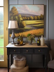 Time-Honored Lake and Hill Art Field Painting: Farmhouse Beauty by the Waters