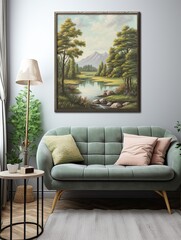 Time-honored Serenity: Lake and Hill Farmhouse Wall Art
