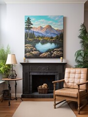 Time-Honored Lake and Hill Canvas Print - Serene Nature's Blend Wall Art