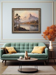 Time-honored Lake and Hill Art: Vintage Landscape Serenity