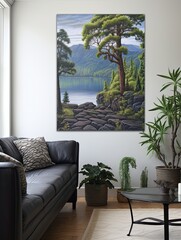 Time-Honored Lake and Hill Art: Serene Water and Land Wall Art