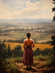 Timeless Tuscan Landscape Portraits: Montepulciano Mountain Views and Field Painting - obrazy, fototapety, plakaty