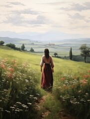 Fototapeta premium Timeless Tuscan Landscape Portraits: Medici Manor Meadows and Enchanting Field Painting.