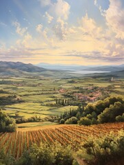 Obraz premium Timeless Tuscany: Field Painting and Montepulciano Mountain Views in Tuscan Landscape Portraits