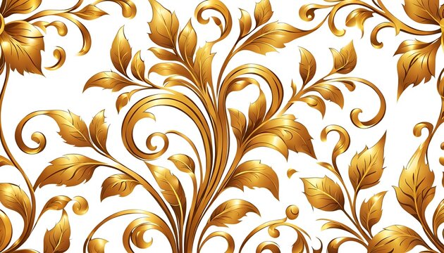 florales gold Muster victorianisch retro barock wie nat&uuml;rliche edle Ornament Bl&auml;tter auf wei&szlig;em Hintergrund und als Vorlage f&uuml;r design gestaltung von Karten, einladungen, 