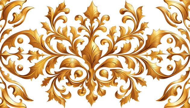 florales gold Muster victorianisch retro barock wie nat&uuml;rliche edle Ornament Bl&auml;tter auf wei&szlig;em Hintergrund und als Vorlage f&uuml;r design gestaltung von Karten, einladungen, 