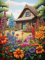 Farmhouse Floral Bliss: Traditional Homestead Flower Art Vintage Painting