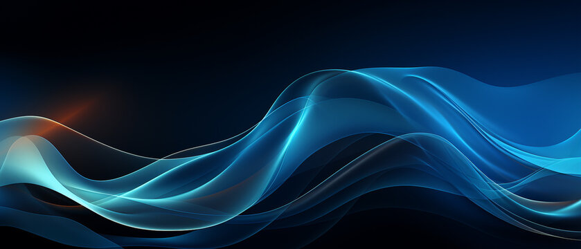 Captivating abstract waves pulsate with radiant blues on a dark canvas, creating dynamic movement. Intense and soft light gradients accentuate curves, making this image visually striking and ideal