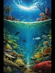 Tropical Paradise Panoramas: Sea Turtles and Ocean Depths Print