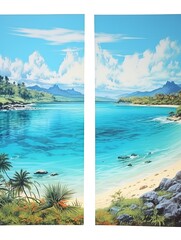 Azure Atoll Atmospheres: Tropical Paradise Panoramas - Vintage Art Print for a Serene Escape.