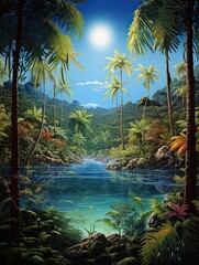 Tropical Paradise Panoramas: Vintage Landscape of Crystal Clear Caribbean Waters