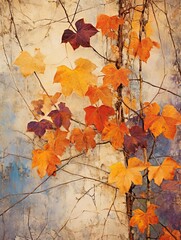 Vibrant Autumn Foliage Landscapes Art Print - Fall Leaves & Vintage Wall Art