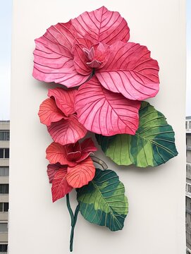 Urban Jungle Leaf Art: Vibrant Wall Art Featuring Rooftop Rose and Balcony Begonia