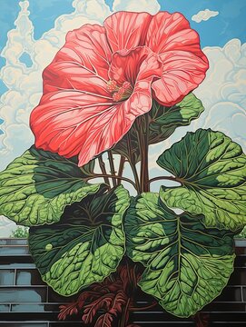 Urban Jungle Leaf Art: Captivating Wall Decor featuring Rooftop Rose and Balcony Begonia
