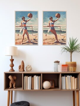 Vintage Coastal Postcards | Wall Art: Vintage Beach Volleyball Painting
