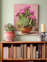 Vintage Succulent Canvas Designs: Exquisite Cacti Beauty in Cottage Vintage Art Print