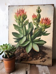 Vintage Succulent Canvas Art: Desert Beauty Field Painting Wall Decor