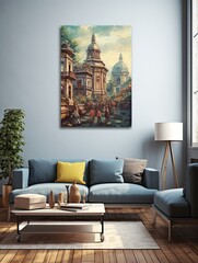 Wanderlust Travel Destinations Canvas: Vintage Painting of Classic Cities
