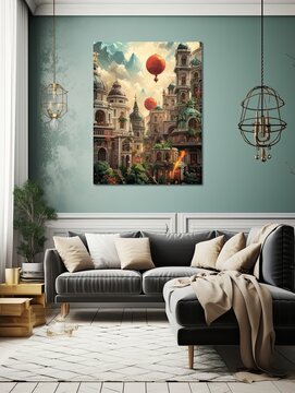 Wanderlust Travel Destinations: Vintage Painting of Classic Cities on Canvas