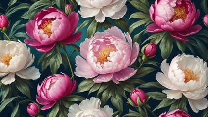 Obraz na płótnie Canvas Peonies Drawn with Oil Painting Background, Valentine's Day, Mother's Day, Women's Day