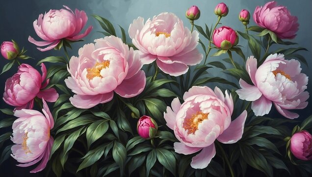 Peonies Drawn with Oil Painting Background, Valentine's Day, Mother's Day, Women's Day
