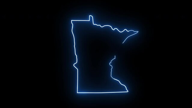 Minnesota state map animation with glowing neon effect