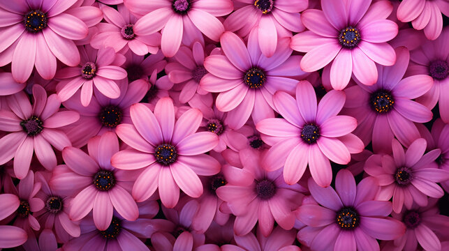 Vibrant pink flowers bloom; floral background AI-generated Image