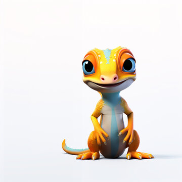 A cartoon gecko with blue stripes isolated on white background - generative AI