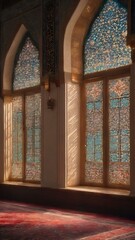 Moon light shine through the window into islamic mosque interior