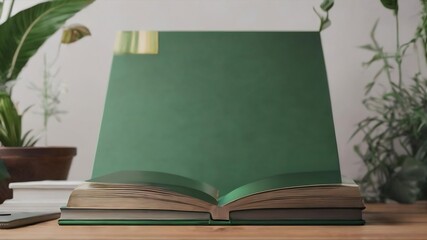 Book with green board background - obrazy, fototapety, plakaty