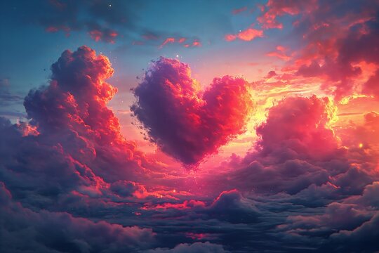 heart shaped cloud sky pink purple hue magical runes flying glass cast turquoise yellow unbelievably connected machines exquisite blue wall