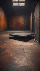 Grunge style interior with metal plate floor