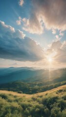 Fototapeta premium Sunshine clouds sky during morning background. blue,white pastel heaven,soft focus lens flare sunlight. abstract blurred cyan gradient of peaceful nature. open view out windows beautiful summer spring