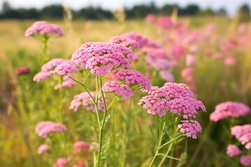 Obraz premium Pink Yarrow blooms Achillea Millefolium plants
